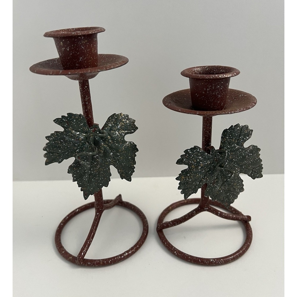 Vintage Pair Metal Grapevine Candlestick Holders Home Interiors Rustic Decor